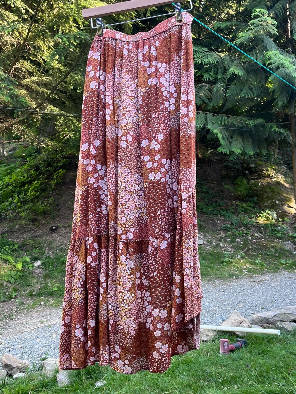 Asymmetrical Floral Wrap Skirt in Brown & Pink - Picture 2 of 6